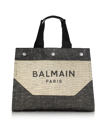 Shop Balmain Beige And Black Signature Mens Tote Bag