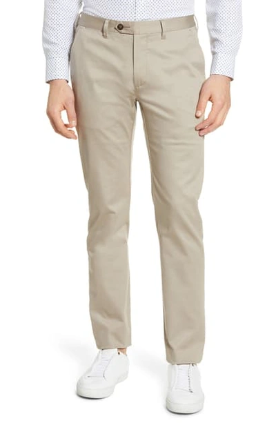 Shop Ted Baker Slim Fit Smart Satin Chino Pants In Stone