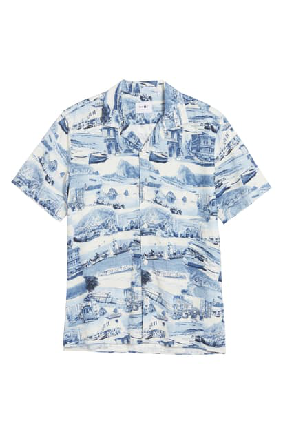 Nn07 Miyagi 5034 Slim Fit Short Sleeve Button Up Camp Shirt In 600 Blue Print Modesens