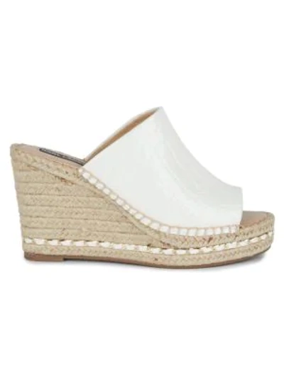 Shop Karl Lagerfeld Carina Croc-embossed Leather Platform Espadrille Wedges In Bright White