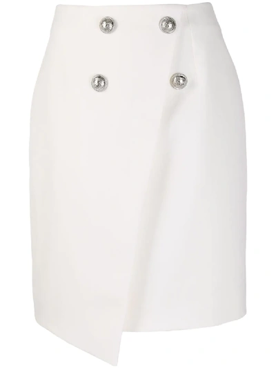 Shop Balmain Asymmetric Stud-embellished Skirt In White