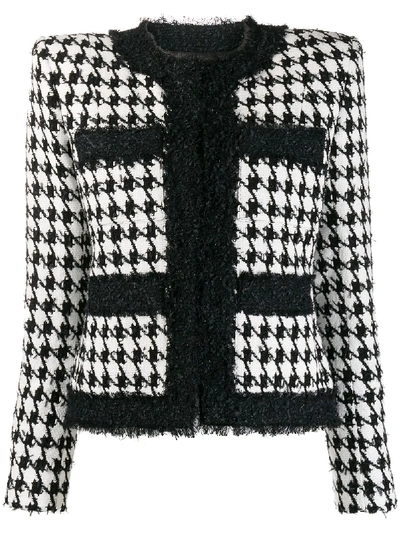 Shop Balmain Houndstooth Tweed Jacket In Black