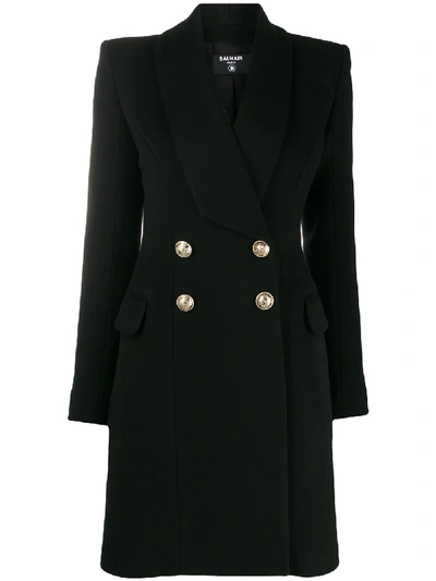 Shop Balmain Double-breasted Coat In Black