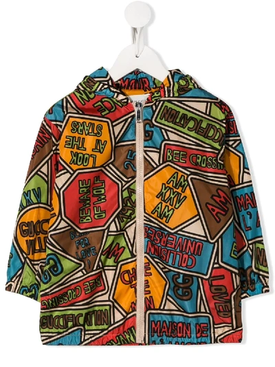 Gucci Sign-print Hooded Jacket In Red