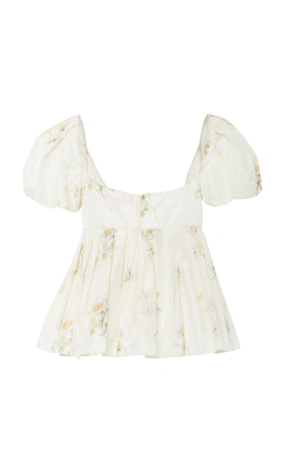 Shop Brock Collection Floral-printed Peplum Pleated Top In White