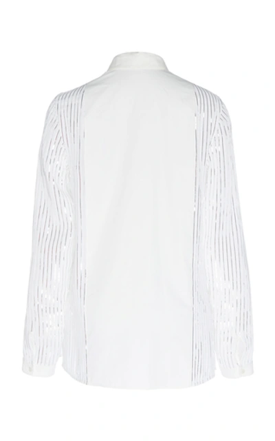 Shop Akris Metallic Foil-pleated Blouse In White