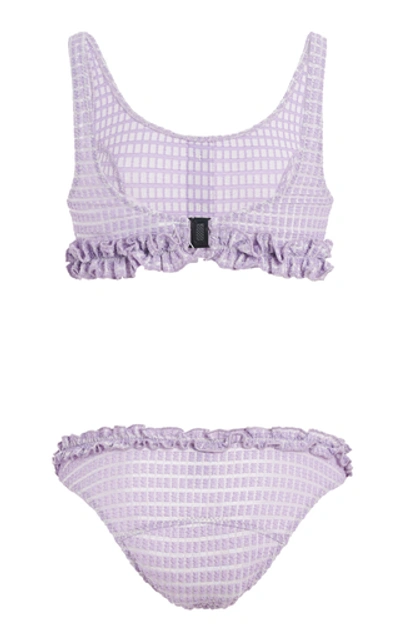 Shop Lisa Marie Fernandez Colby Ruffled Metallic Jacquard Bikini In Purple