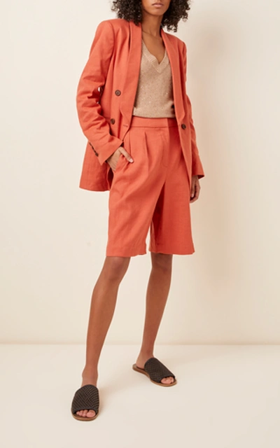Shop Brunello Cucinelli Pleated Linen-blend Shorts In Neutral
