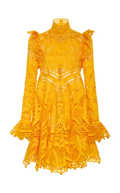 Shop Zimmermann Brightside Palm Mini Dress In Yellow