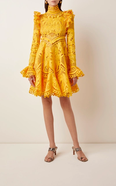 Shop Zimmermann Brightside Palm Mini Dress In Yellow