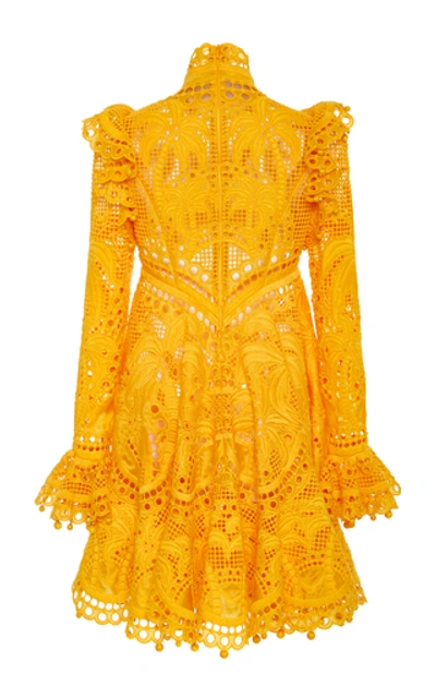 Shop Zimmermann Brightside Palm Mini Dress In Yellow