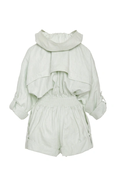 Shop Zimmermann Glassy Hooded Linen Playsuit In Blue