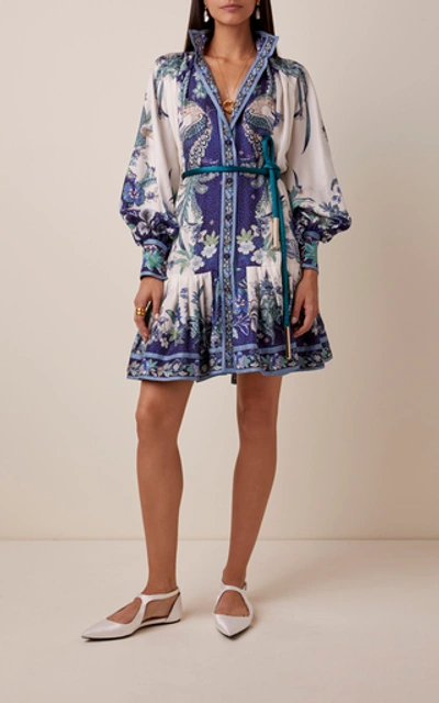 Shop Zimmermann Glassy Printed Silk Mini Dress In Navy