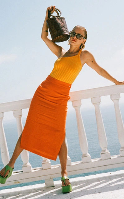 Shop Simon Miller Prado Linen Split Midi Skirt In Orange