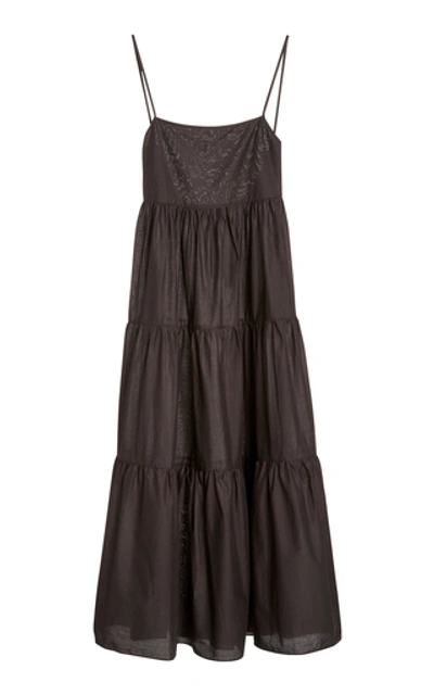 Shop Matteau Tiered Cotton-gauze Maxi Dress In Black