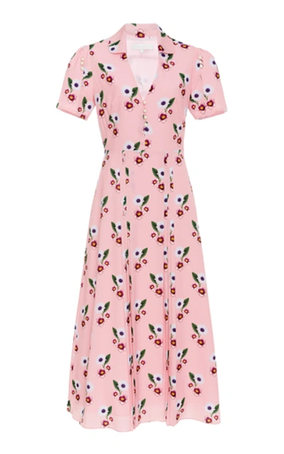 Shop Borgo De Nor Adelaide Floral-print Crepe De Chine Dress In Pink