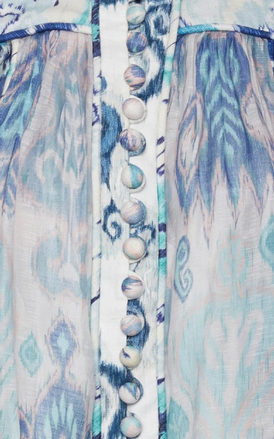Shop Zimmermann Glassy Printed Linen-silk Blouse In Blue