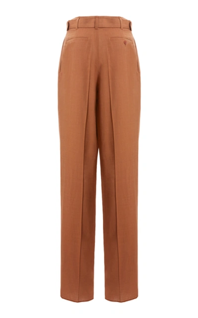 Shop Lemaire Belted Pleated Straight-leg Trousers In Brown