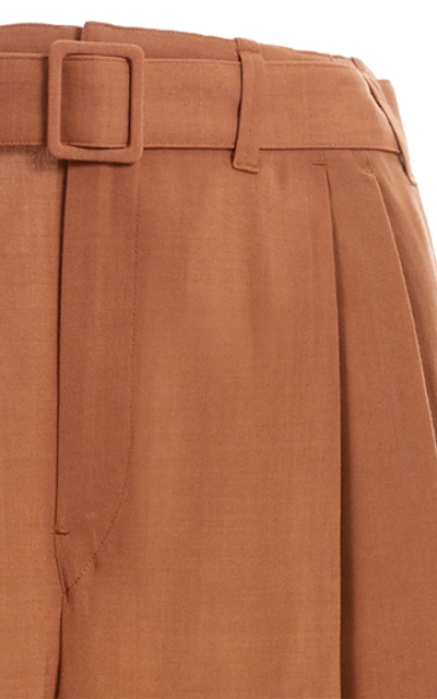 Shop Lemaire Belted Pleated Straight-leg Trousers In Brown
