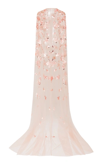 Shop Pamella Roland Sequin-embroidered Chiffon Cape In Pink