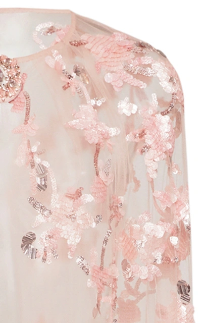 Shop Pamella Roland Sequin-embroidered Chiffon Cape In Pink