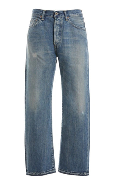 Shop Chimala Cropped Selvedge Denim Straight-leg Jeans In Medium Wash