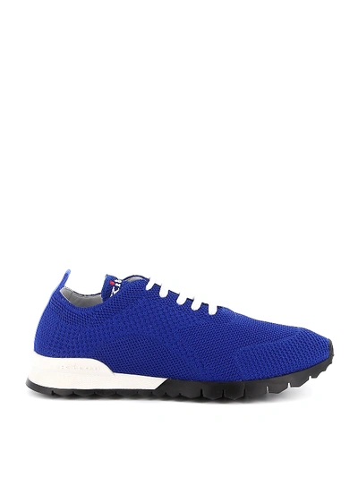 Shop Kiton Stretch Knitted Lace-up Sneakers In Blue