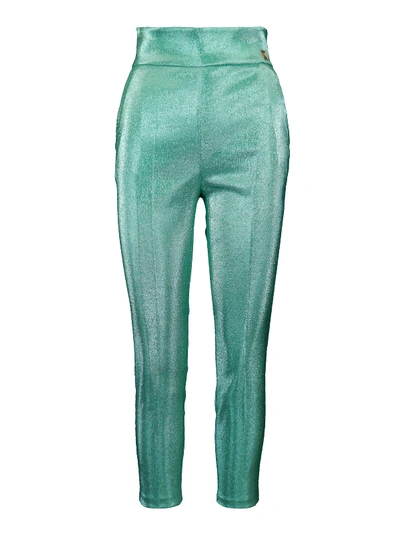 Shop Elisabetta Franchi High Rise Lurex Trousers In Light Green