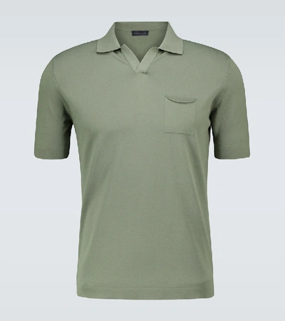 Shop Thom Sweeney Knitted Polo Shirt With Open Collar In Green