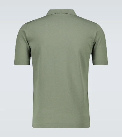 Shop Thom Sweeney Knitted Polo Shirt With Open Collar In Green