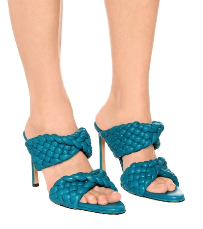 Shop Bottega Veneta Curve Leather Sandals In Blue