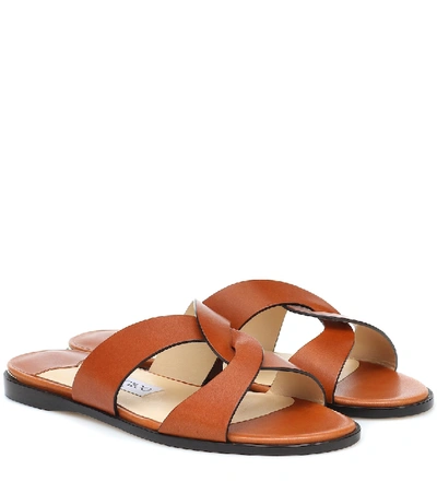 Shop Jimmy Choo Atia Flat Leather Sandals In Brown