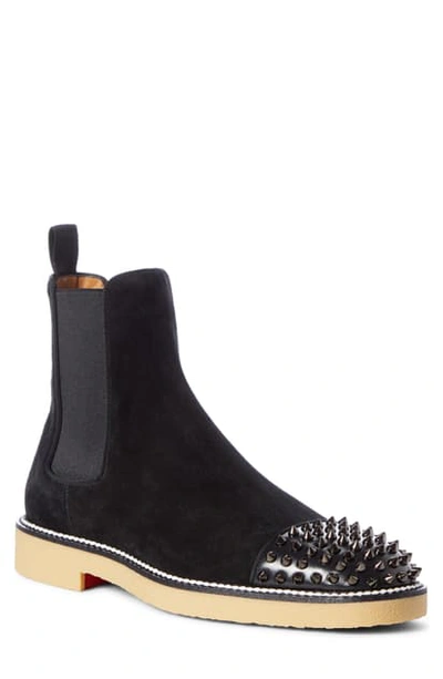 Shop Christian Louboutin Spikes Chelsea Boot In Black/ Black Gun