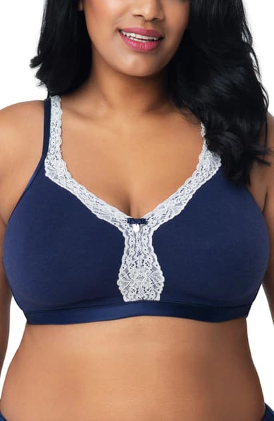 Shop Curvy Couture Lace Trim Wireless Bra In Navy
