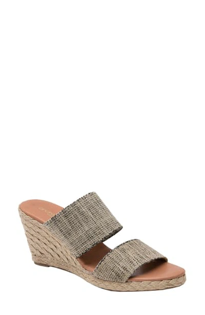 Shop Andre Assous Amalia Strappy Espadrille Wedge Slide Sandal In Black And Beige Fabric