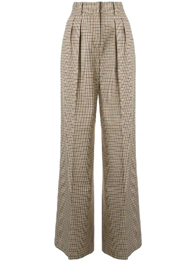 Shop Rebecca Vallance Cocoa High-rise Wide-leg Checked Trousers In Multicolour