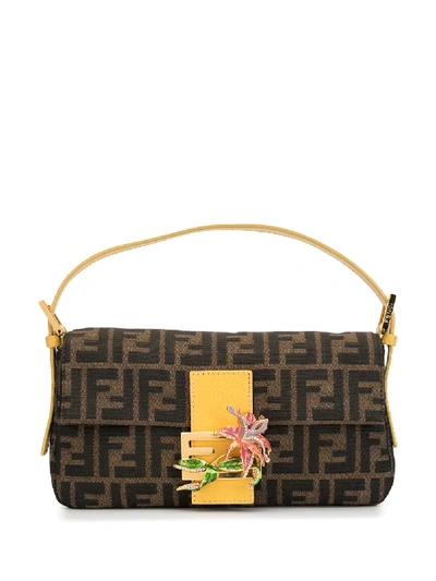 Pre-owned Fendi Zucca Flower Mamma Baguette Handbag In Brown
