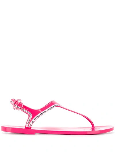 Shop Moncler Logo Print Thong Sandals In Pink