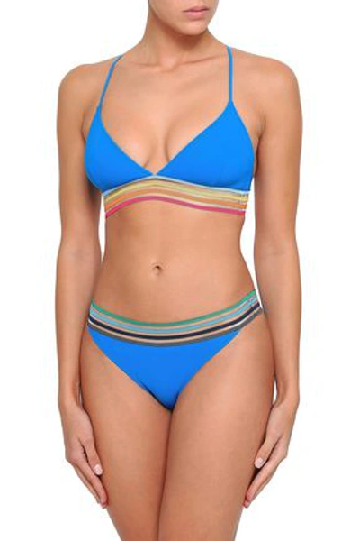 Shop Emma Pake Adriana Mesh-trimmed Low-rise Bikini Briefs In Bright Blue