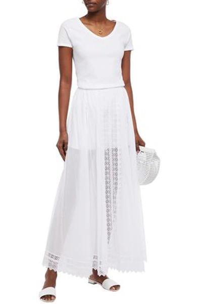 Charo Ruiz Vega Crocheted Lace-paneled Cotton-blend Voile Maxi Skirt In  White | ModeSens