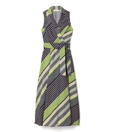 Shop Tory Burch Overprinted Wrap Dress In Field Day Bias Stripe