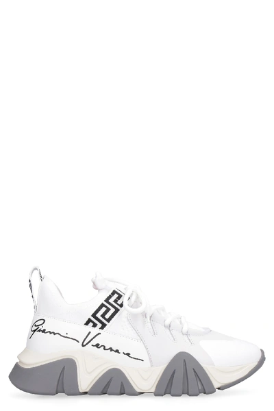 Shop Versace Squalo Knitted Sneakers In White