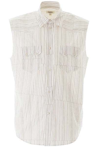 Shop Phipps Sleeveless Striped Shirt In Tectonic Stripe Brown (white)