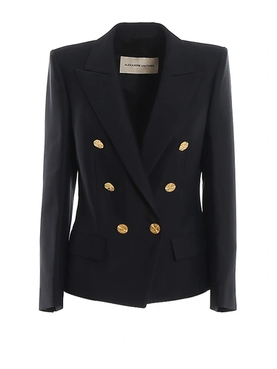 Shop Alexandre Vauthier Gold Tone Button Double-breasted Blazer In Black