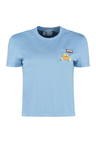Shop Prada Crew-neck Cotton T-shirt In Blue