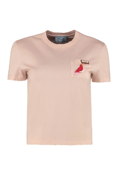 Shop Prada Crew-neck Cotton T-shirt In Pink