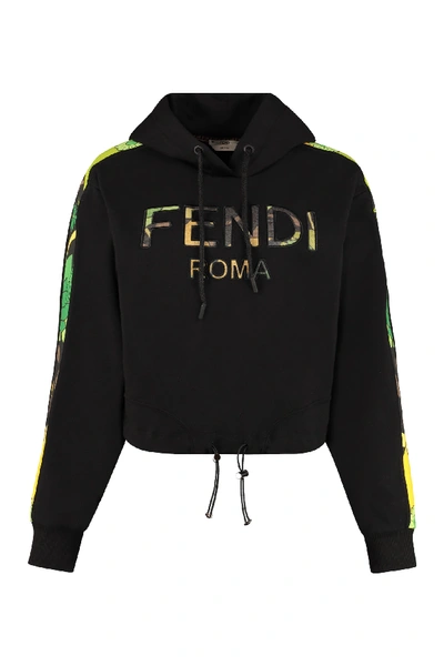 Shop Fendi Cropped Hoodie In Black