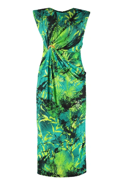 Shop Versace Printed Jersey Sheath-dress In Green