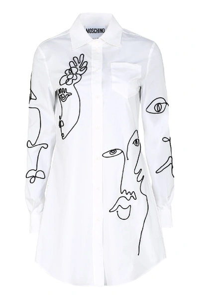 Shop Moschino Long Cotton Shirt In White
