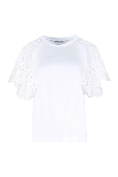 Shop Alberta Ferretti Broderie Anglaise Sleeve T-shirt In White
